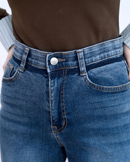 Howluk 撞色闊筒薄絨牛仔褲