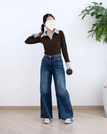 Howluk 撞色闊筒薄絨牛仔褲