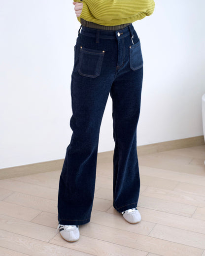 Howluk 口袋絨毛喇叭牛仔褲