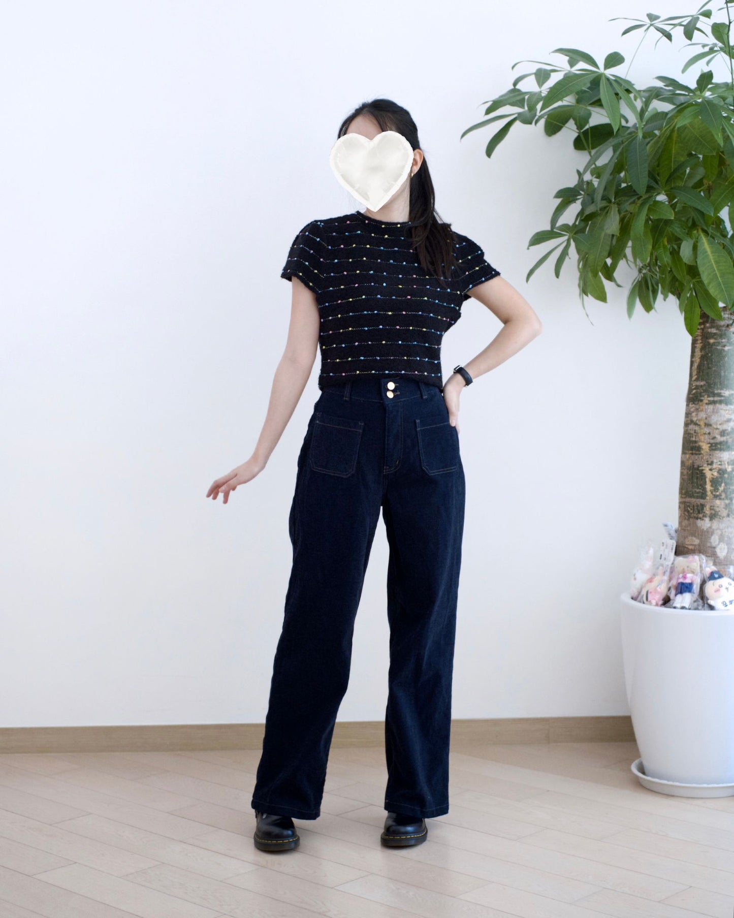 Howluk 口袋絨毛直筒牛仔褲