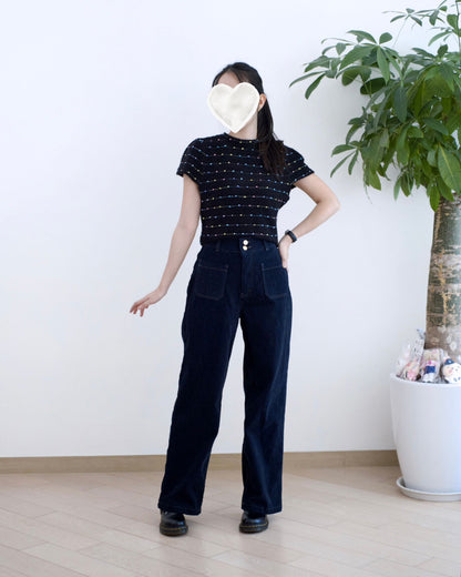 Howluk 口袋絨毛直筒牛仔褲