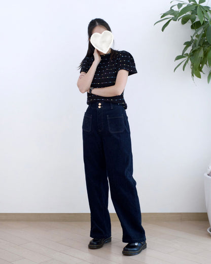 Howluk 口袋絨毛直筒牛仔褲