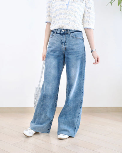 Howluk 撞色洗水闊筒牛仔褲