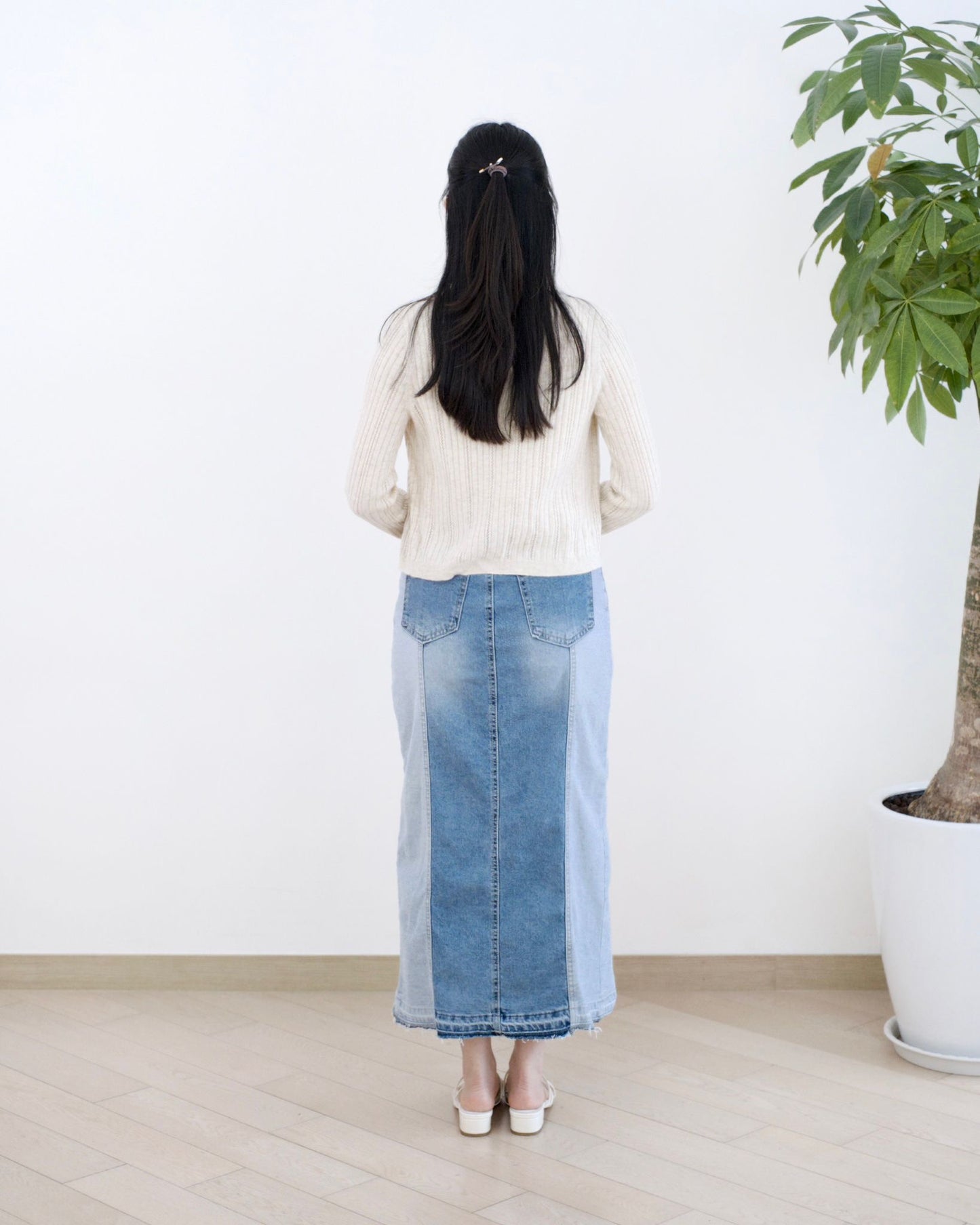 Howluk 併色中長牛仔裙