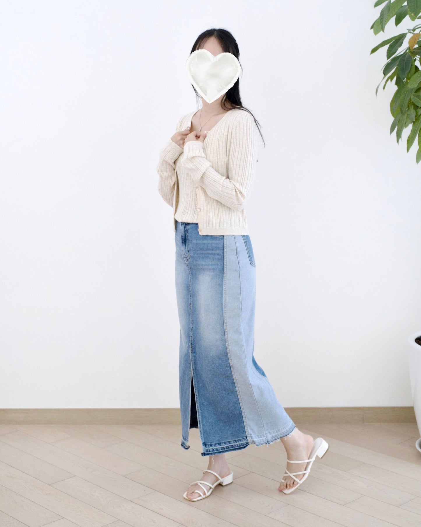 Howluk 併色中長牛仔裙