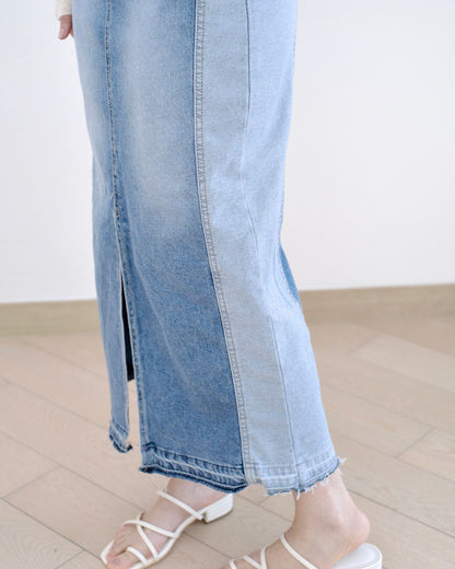 Howluk 併色中長牛仔裙