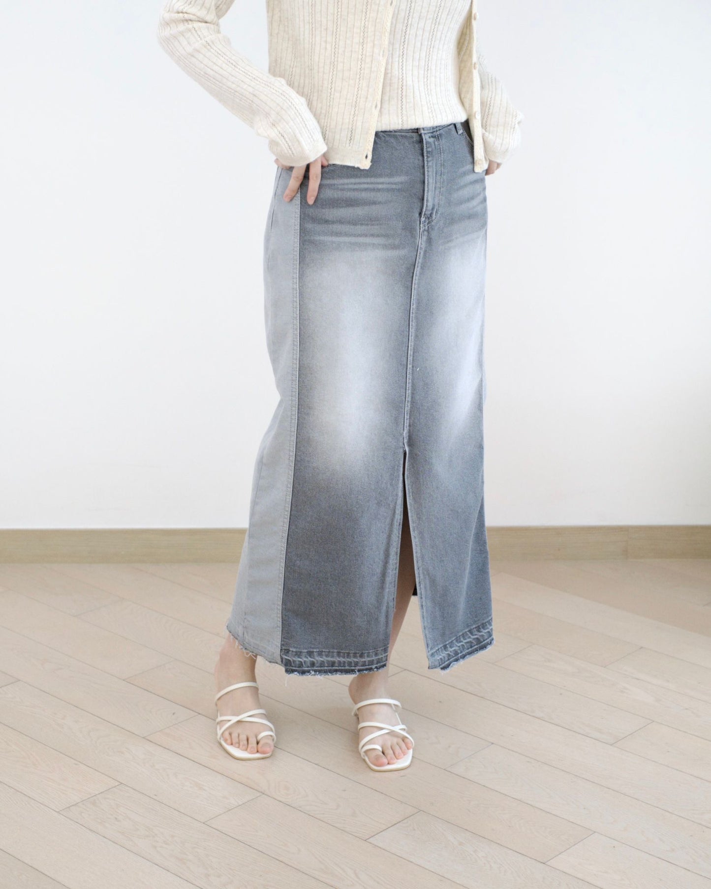 Howluk 併色中長牛仔裙