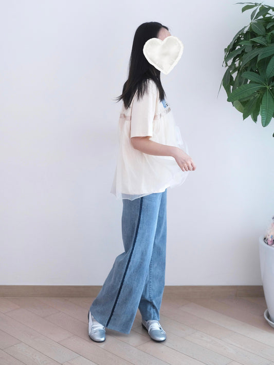 Howluk 拼邊闊筒牛仔褲