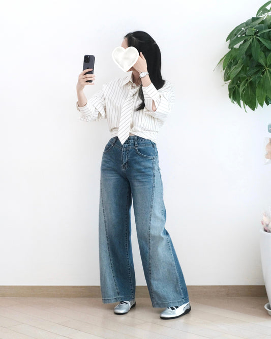 Howluk 拼接闊腳牛仔褲