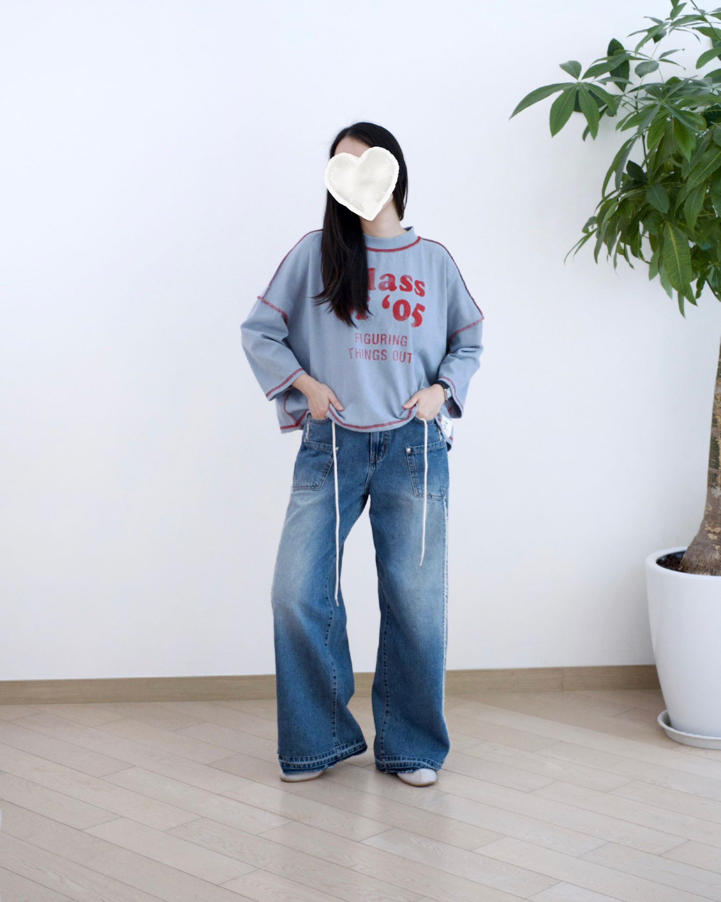 Howluk 綁繩蘇蘇闊筒牛仔褲