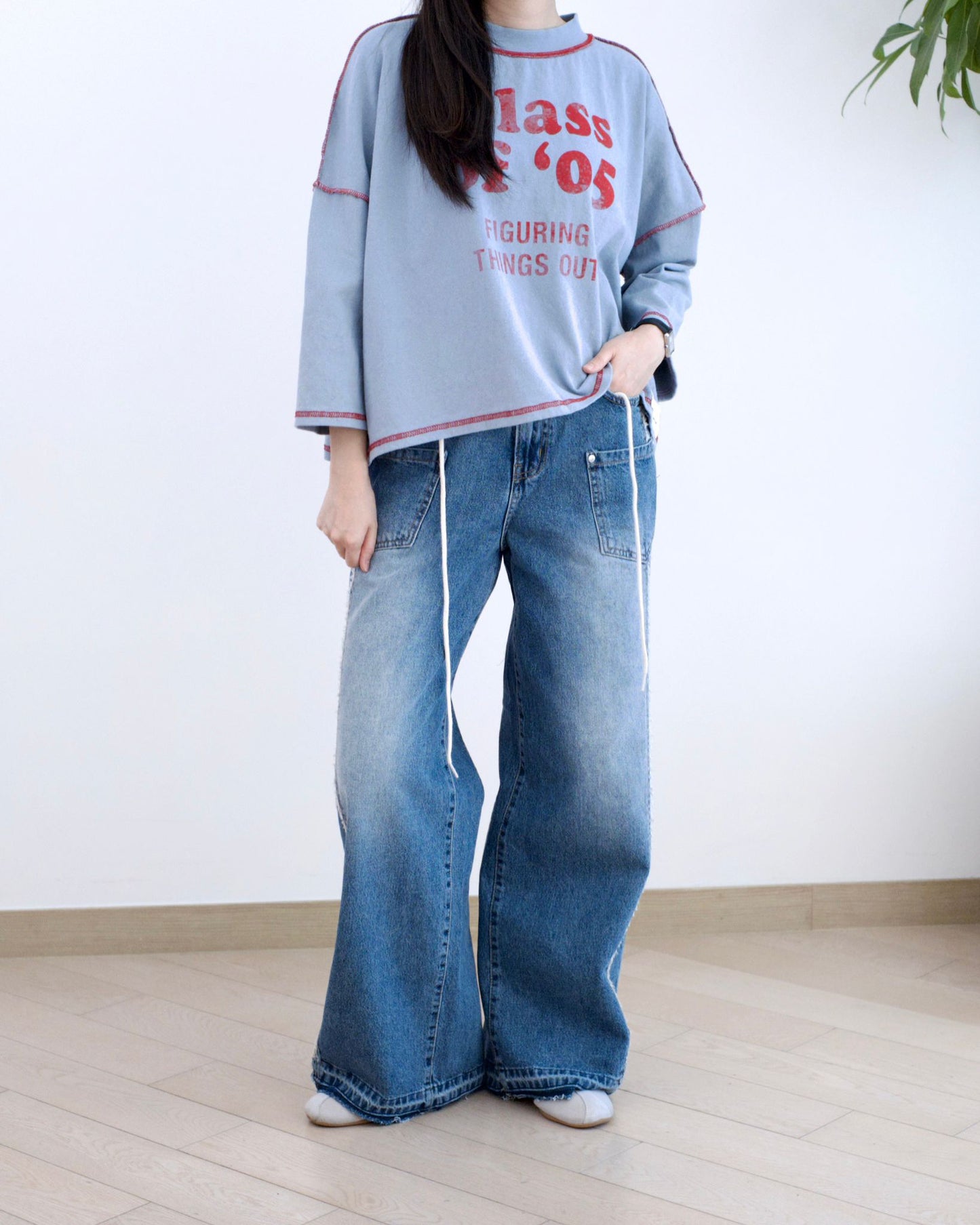 Howluk 綁繩蘇蘇闊筒牛仔褲