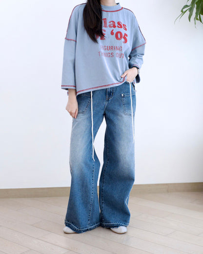 Howluk 綁繩蘇蘇闊筒牛仔褲