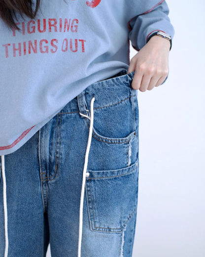 Howluk 綁繩蘇蘇闊筒牛仔褲