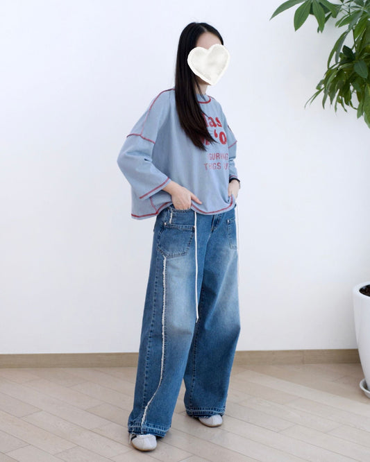 Howluk 綁繩蘇蘇闊筒牛仔褲