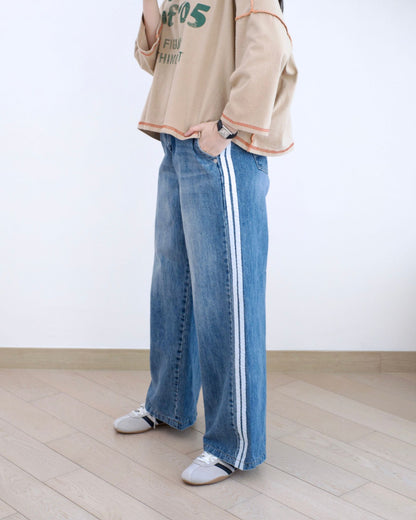 Howluk 側白邊闊筒牛仔褲