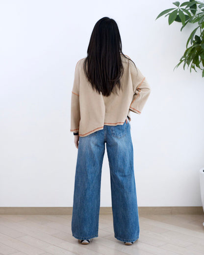 Howluk 側白邊闊筒牛仔褲