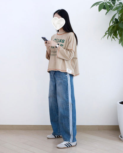 Howluk 側白邊闊筒牛仔褲