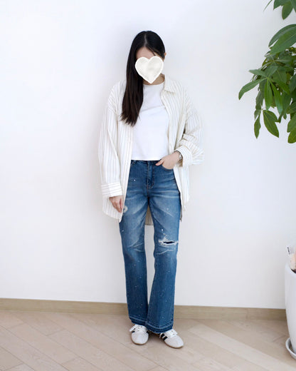 Howluk 洗水破洞微喇叭牛仔褲