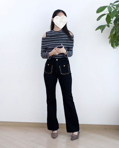 Howluk 小香風牛奶面料喇叭褲