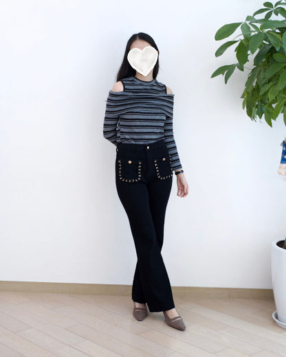 Howluk 小香風牛奶面料喇叭褲