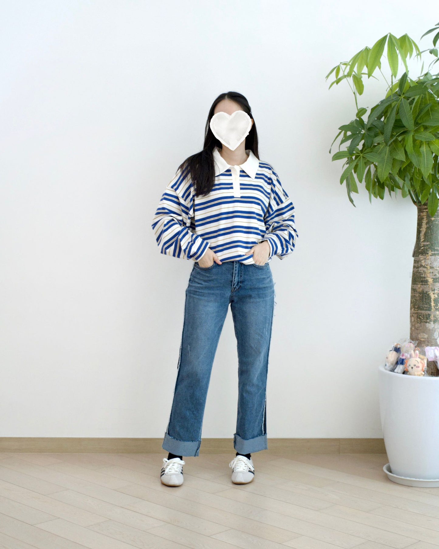 Howluk 拼接邊摺腳牛仔褲