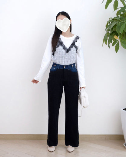 Howluk 拼絨毛闊筒牛仔褲