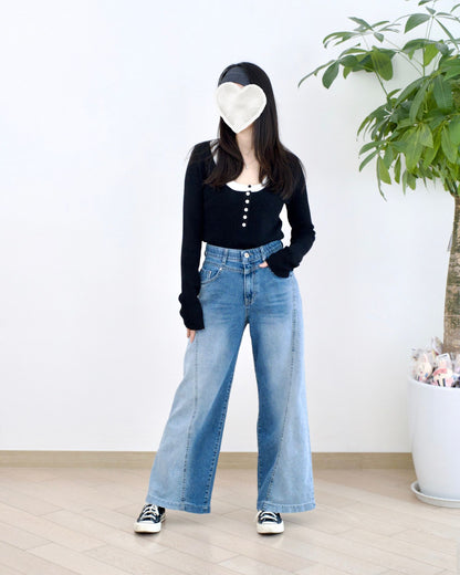 Howluk 小V腰線闊腳牛仔褲