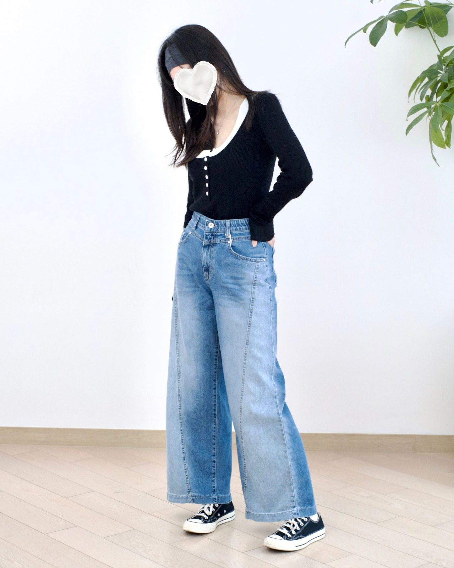 Howluk 小V腰線闊腳牛仔褲