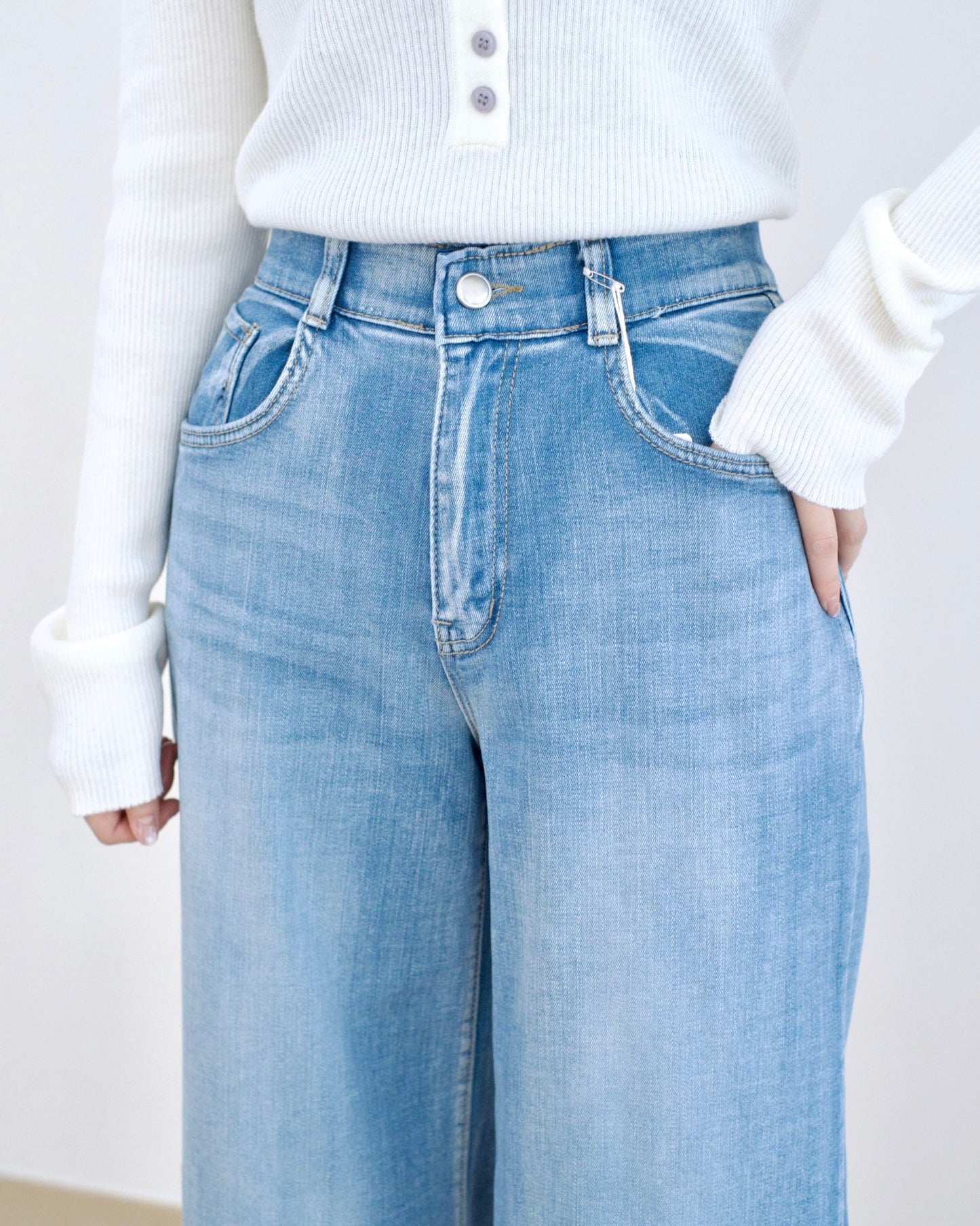 Howluk 高腰九分闊筒牛仔褲