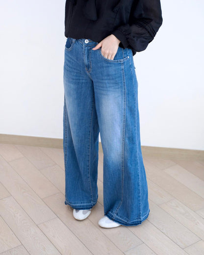 Howluk 洗水併接闊筒牛仔褲