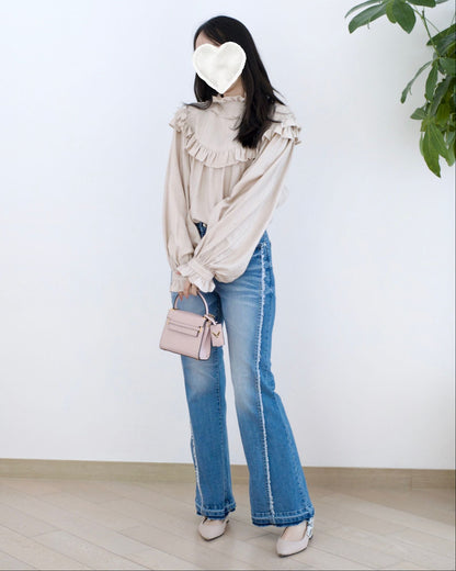 Howluk 毛邊微喇叭牛仔褲