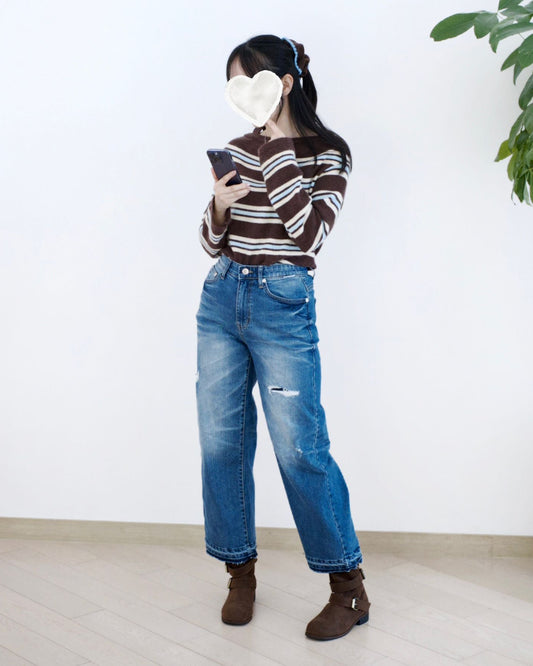 Howluk 洗水微破洞闊筒牛仔褲