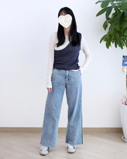 Howluk 併色邊闊筒牛仔褲