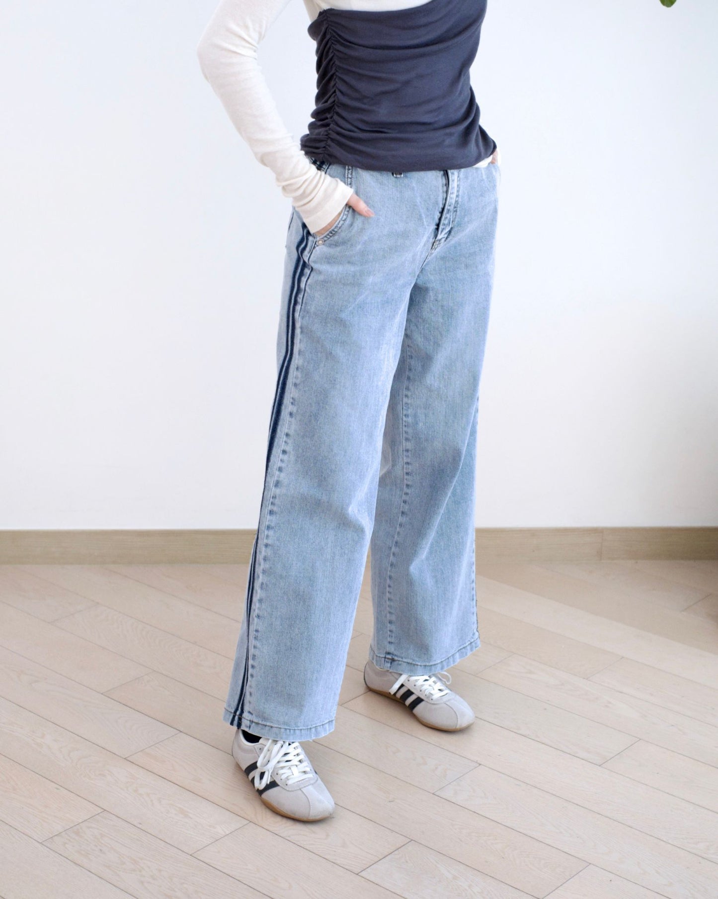 Howluk 併色邊闊筒牛仔褲