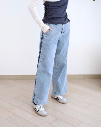 Howluk 併色邊闊筒牛仔褲