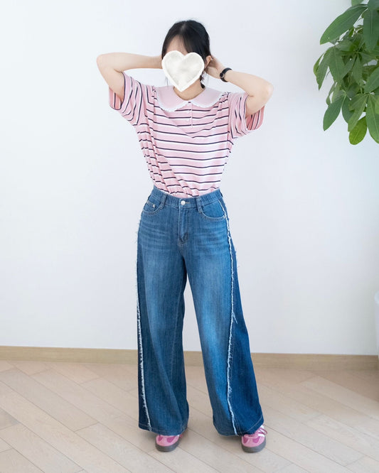 Howluk 兩側拼接蘇蘇闊腳牛仔褲