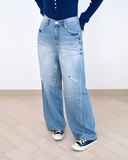 Howluk 微爛洗水闊筒牛仔褲