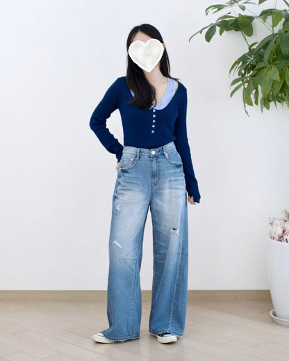 Howluk 微爛洗水闊筒牛仔褲