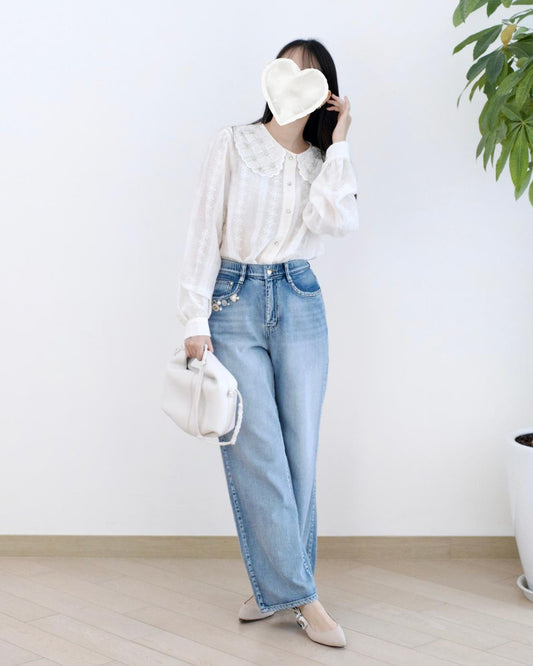 Howluk 釘飾洗水直筒牛仔褲