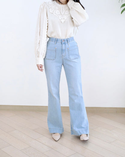 Howluk 冰感口袋微喇叭牛仔褲