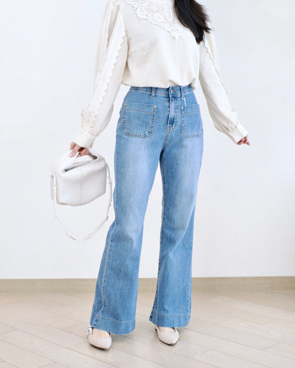 Howluk 冰感口袋微喇叭牛仔褲