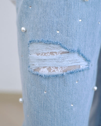 Howluk Lace釘珠閃石牛仔褲