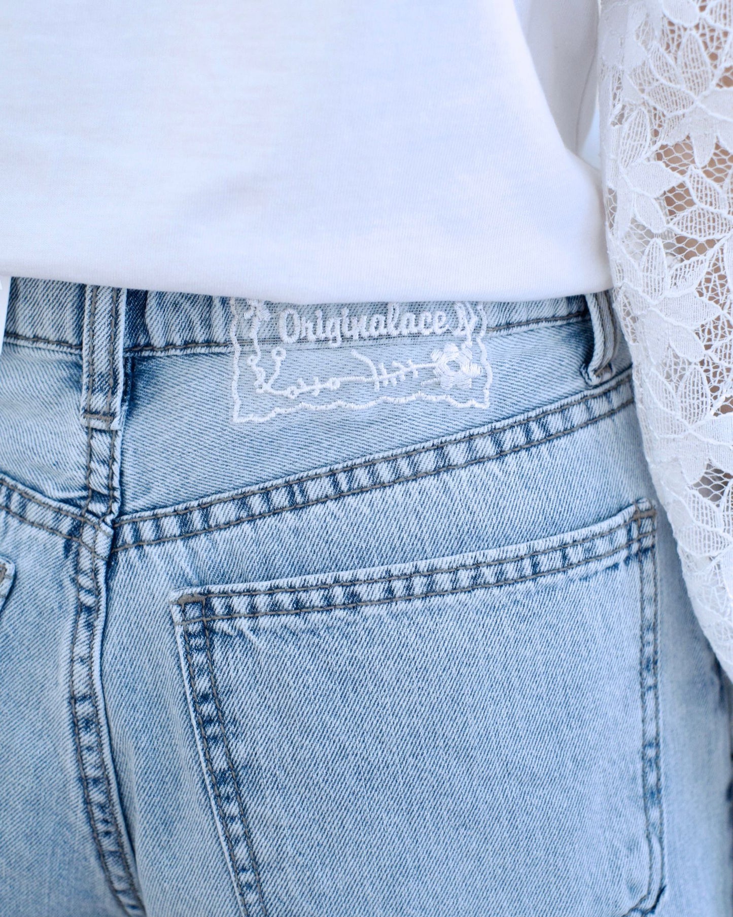 Howluk Lace釘珠閃石牛仔褲