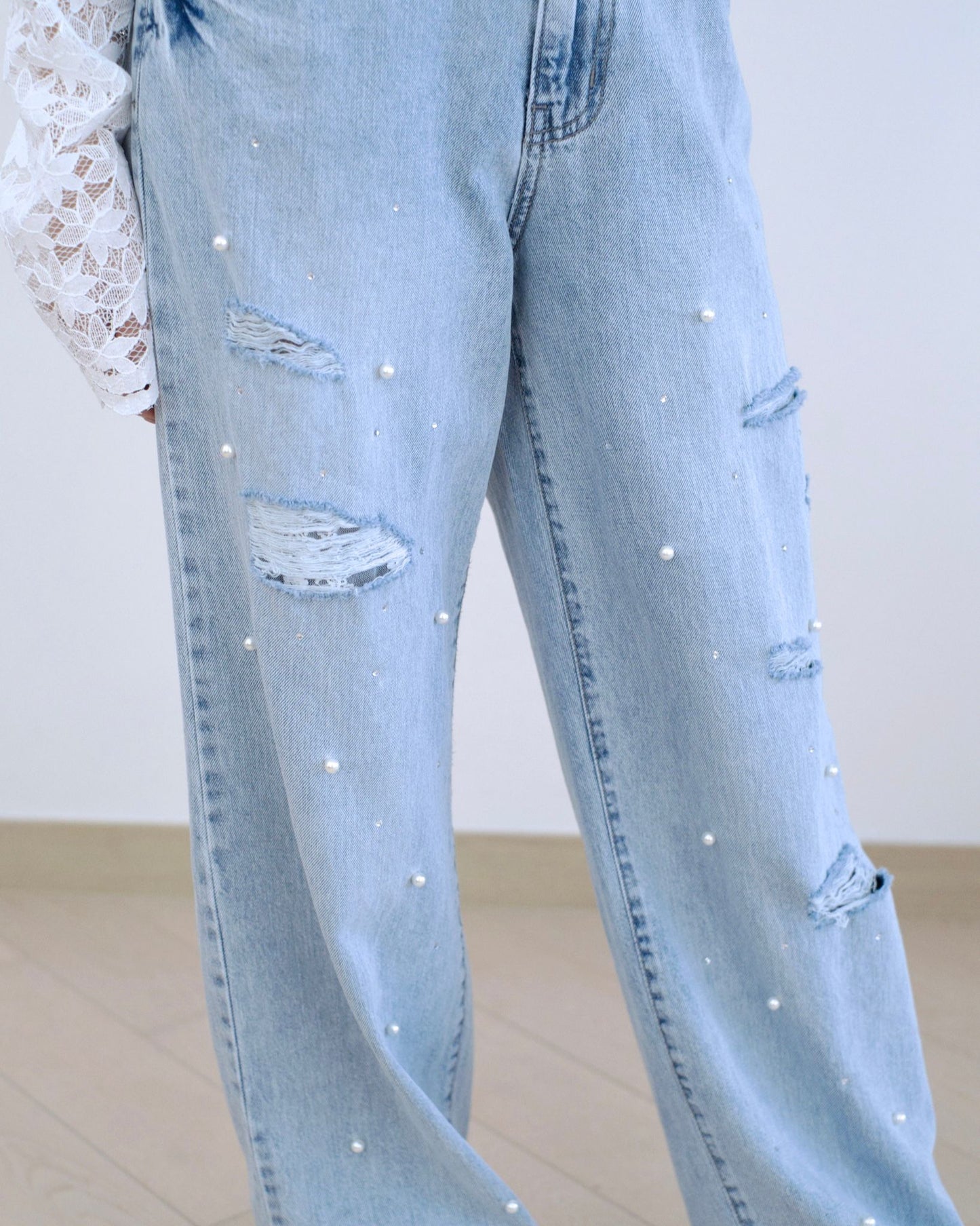 Howluk Lace釘珠閃石牛仔褲