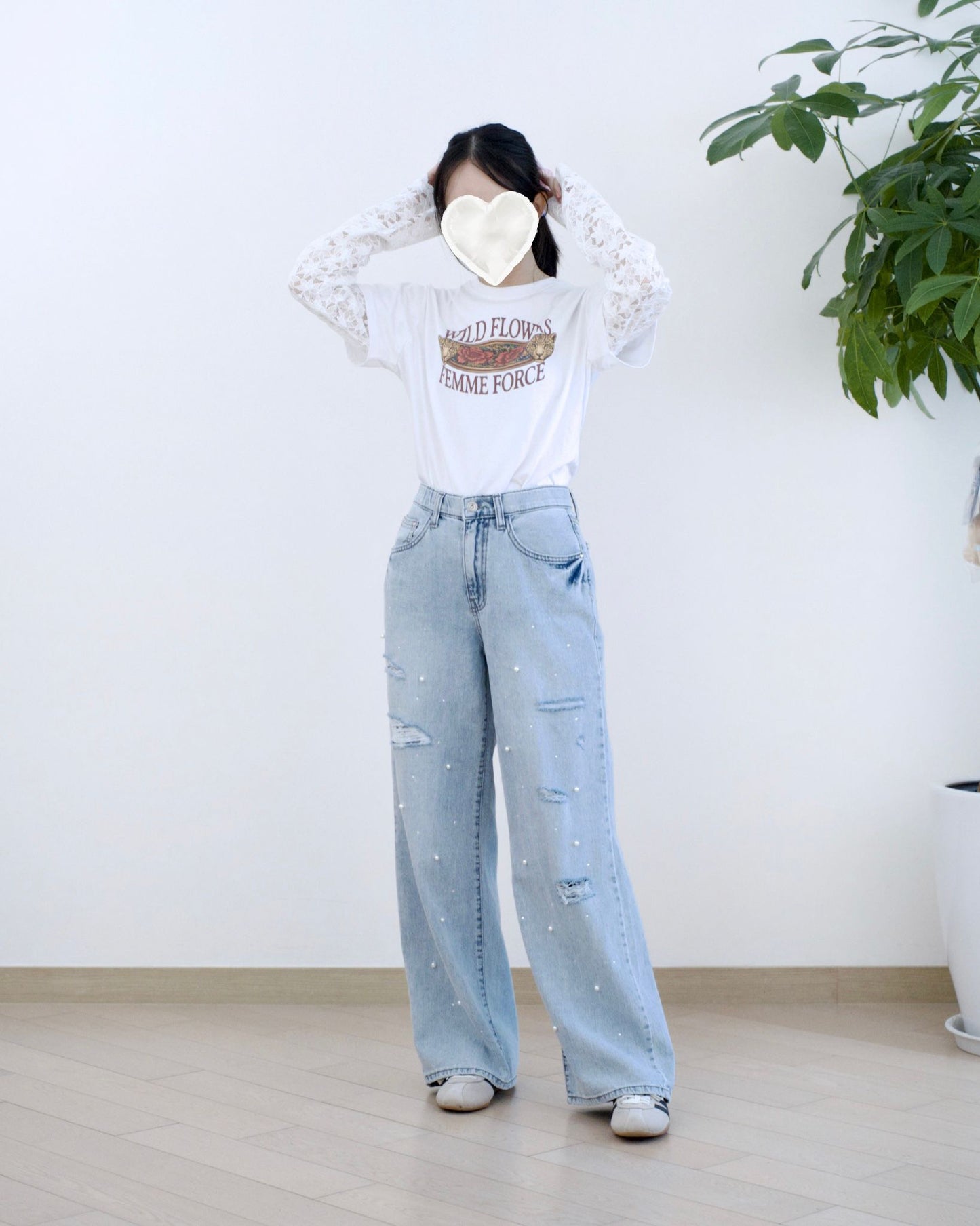 Howluk Lace釘珠閃石牛仔褲