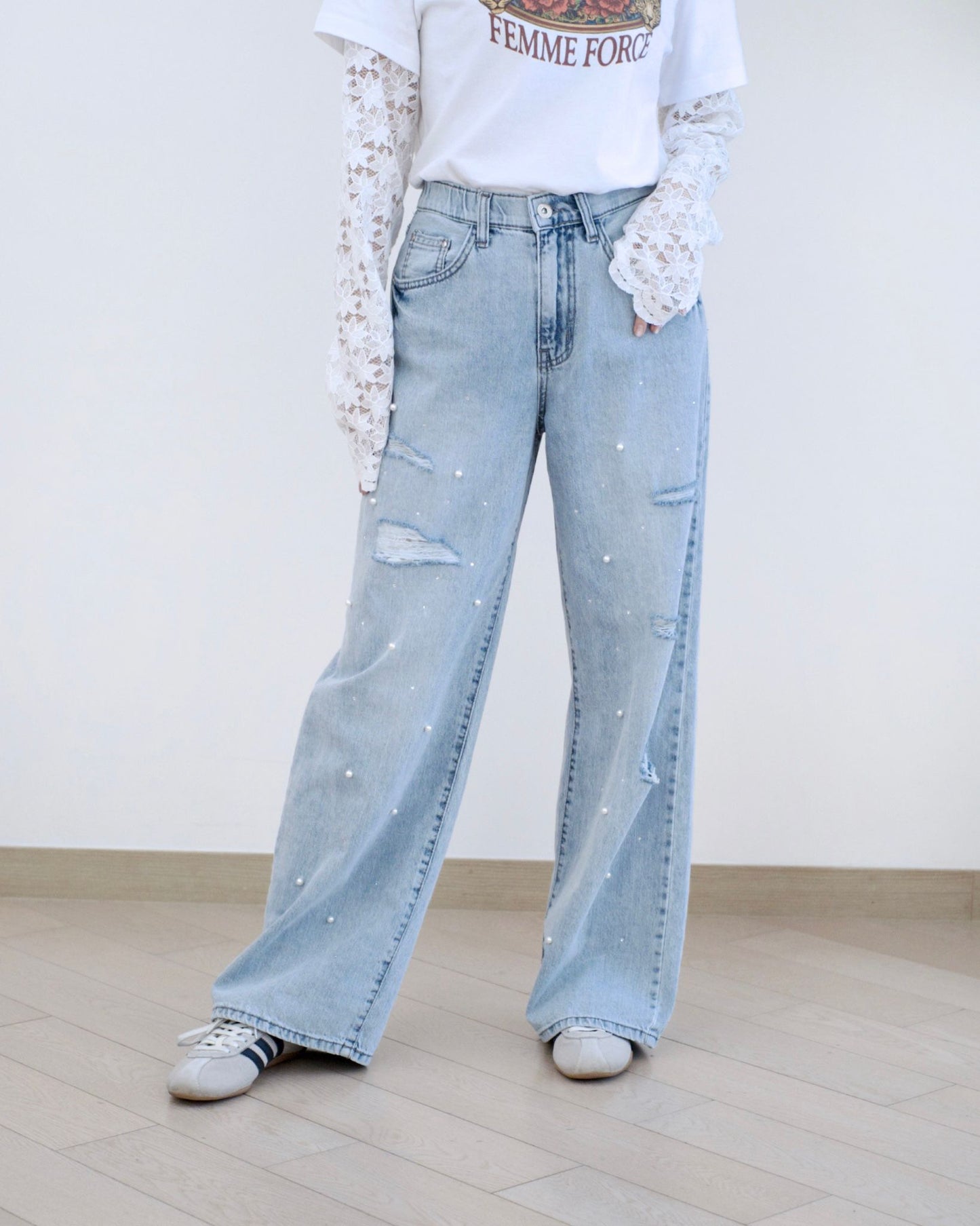 Howluk Lace釘珠閃石牛仔褲