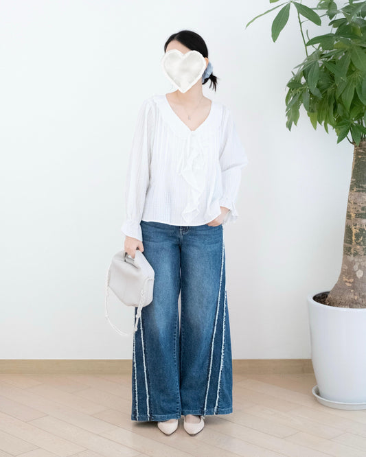Howluk 蘇蘇拼邊闊筒牛仔褲