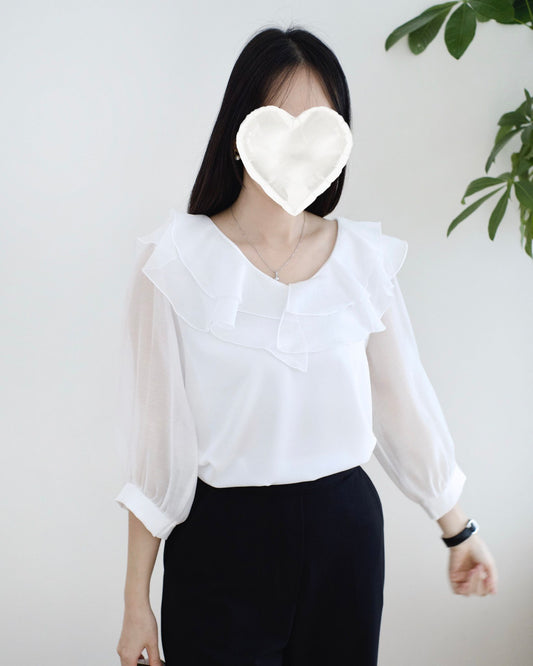 韓國Ruffle雪紡襯衫