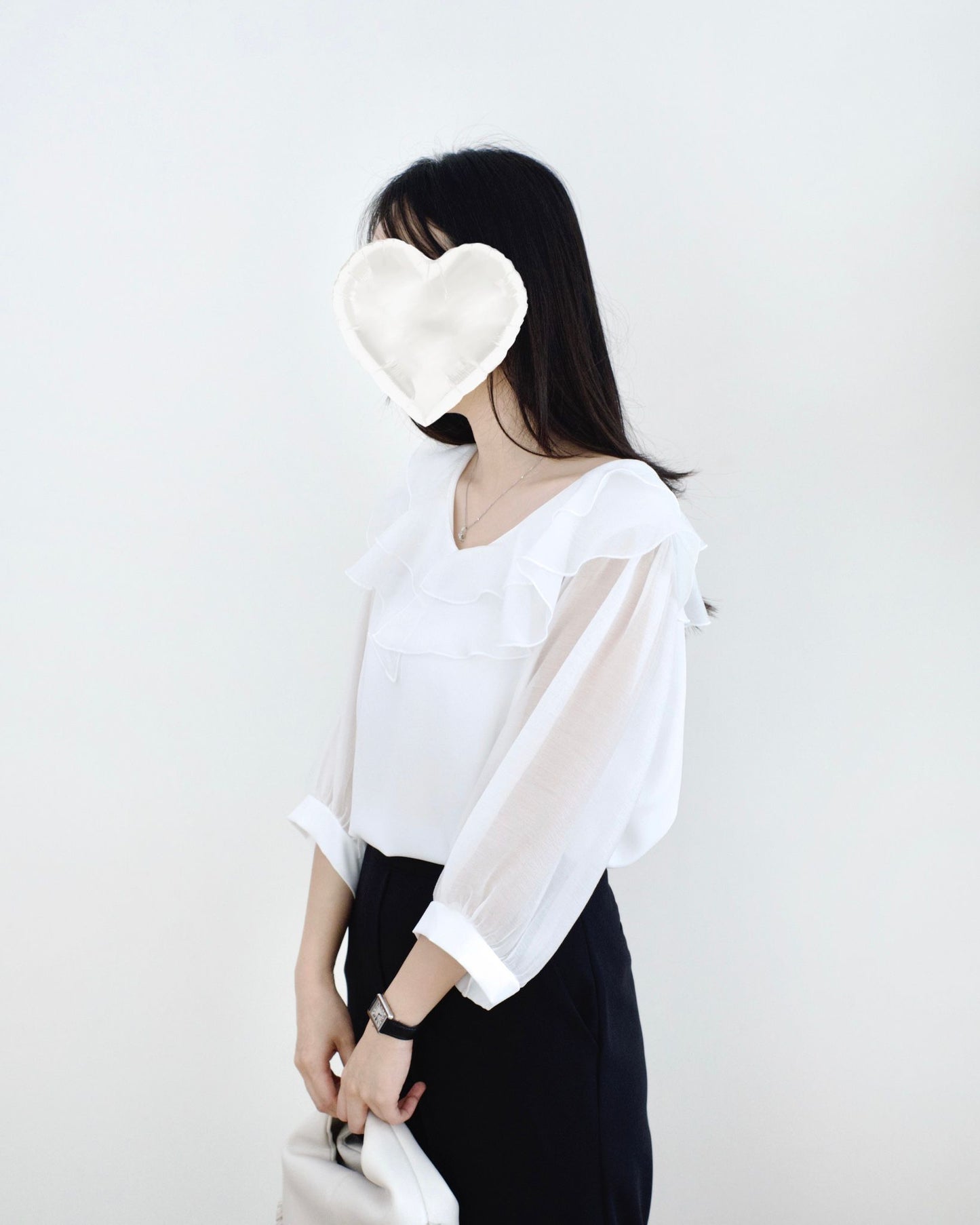 韓國Ruffle雪紡襯衫