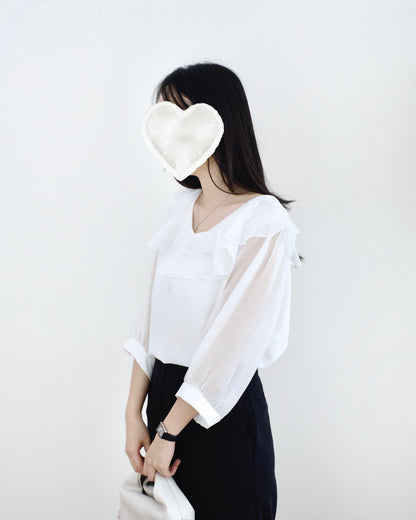 韓國Ruffle雪紡襯衫